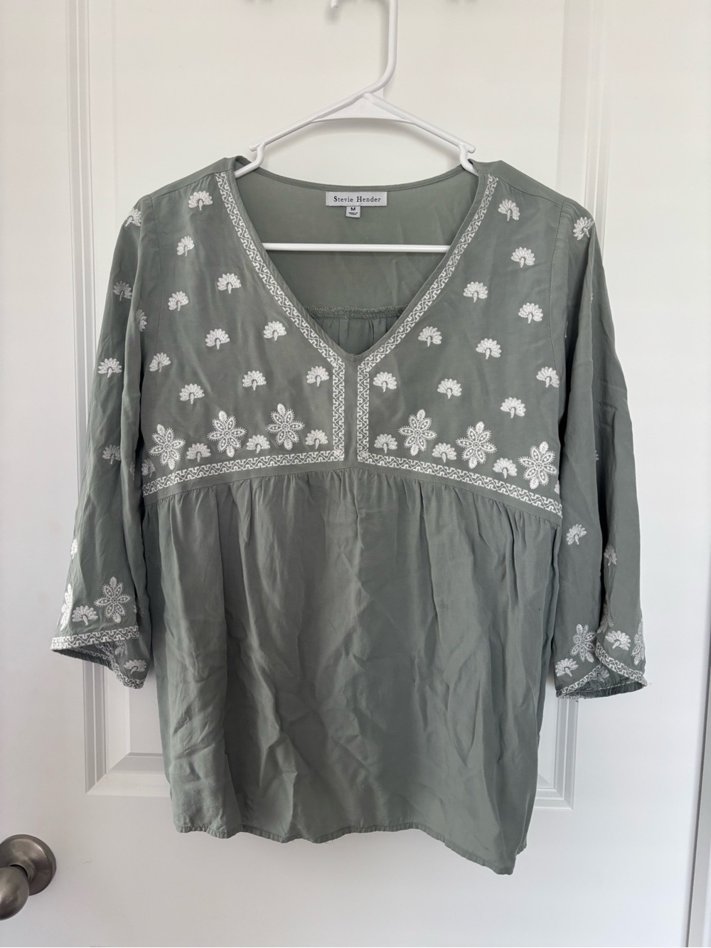 Stevie Hender Olive Embroidered V-Neck Tunic